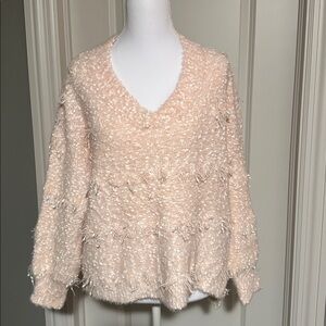 POL Blush Textured V-Neck Sweater, Small